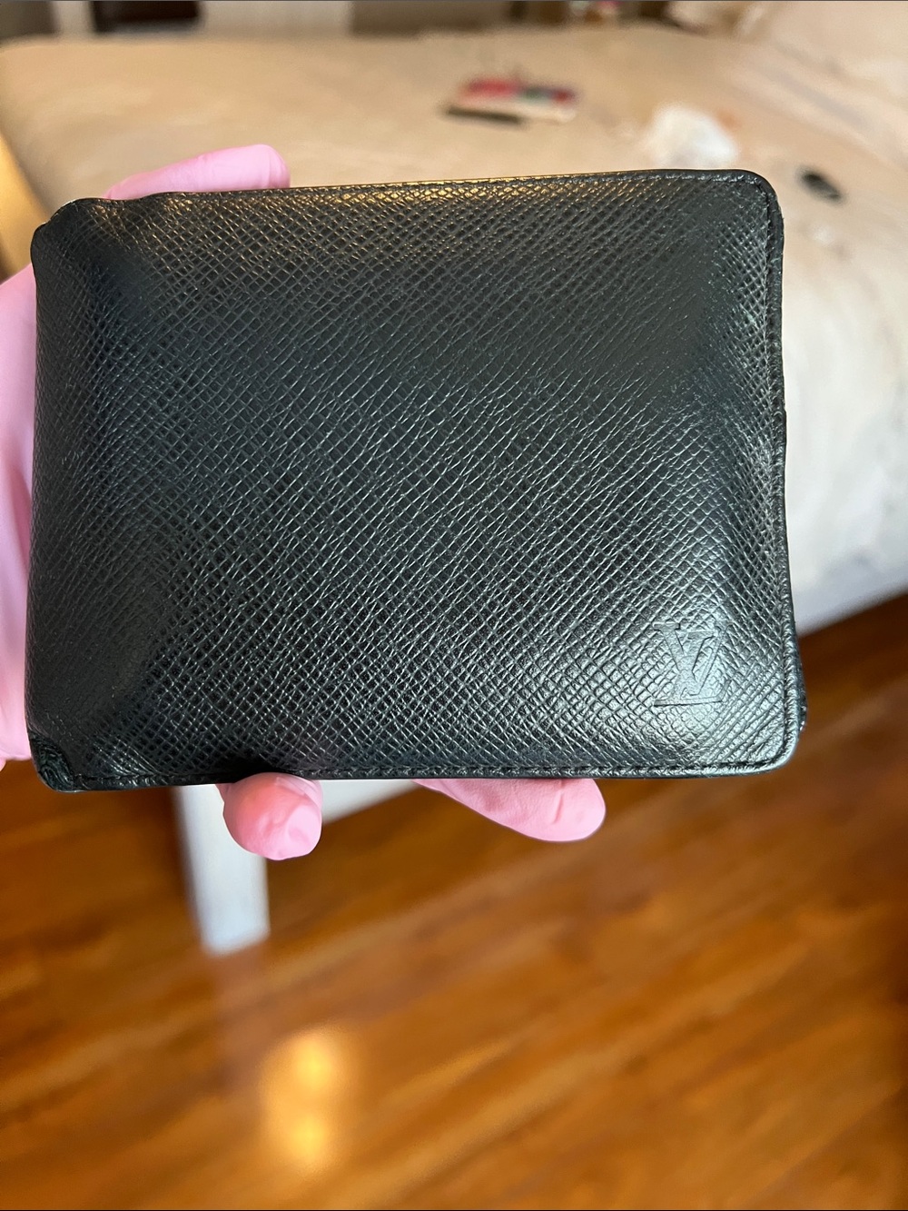 ✨Louis Vuitton Black Textured Leather Wallet with Subtle LV Stamp✨